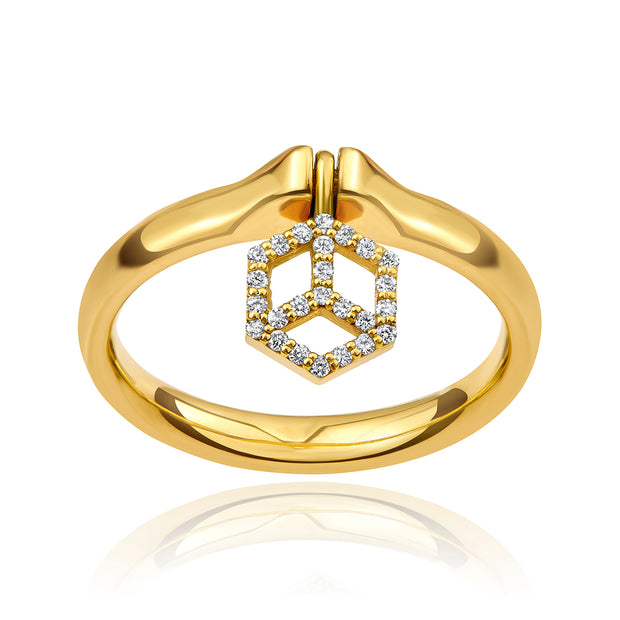 Hex Charm Ring with Pavé Charm - ReRe Corcoran Jewelry