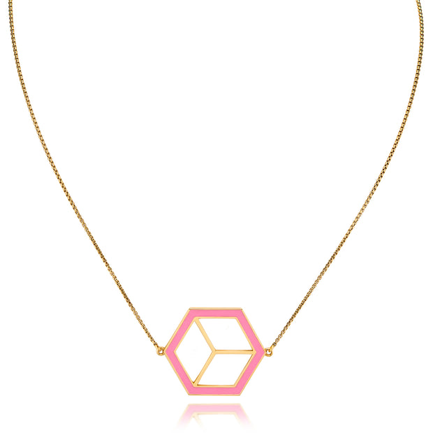 Large Reversible Hex Necklace - Pink/Turquoise - ReRe Corcoran Jewelry