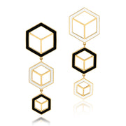 Hex Enamel Triple Drop Earrings - Black/White - ReRe Corcoran Jewelry