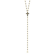 Pearled Cross Diamond Rosary, Black, Yellow Gold