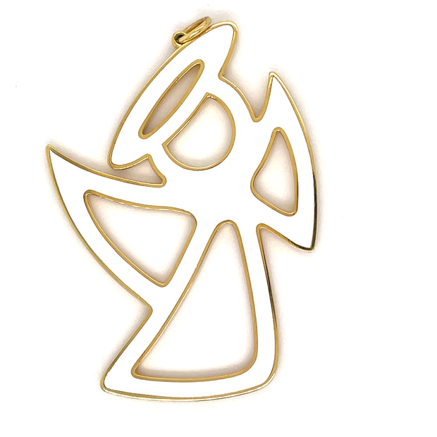 “Haley” Large Gold and White Angel Pendant