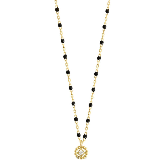 Lucky Puce Mini Gigi Black diamond necklace, Yellow Gold, 16.5"