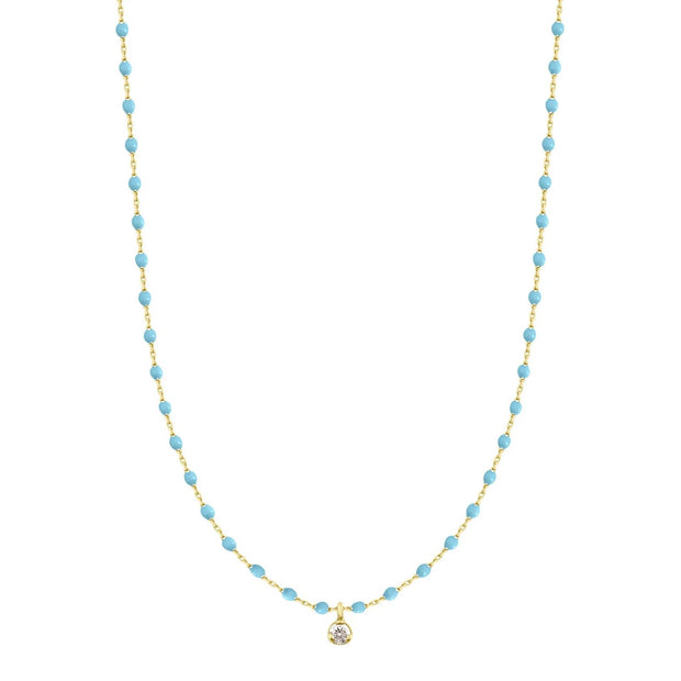 Mini Gigi Turquoise necklace, Yellow Gold 1 Diamond, 15.7"