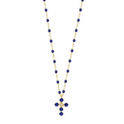 Pearled Cross Diamond Necklace, Lapis, Yellow Gold, 16.5"