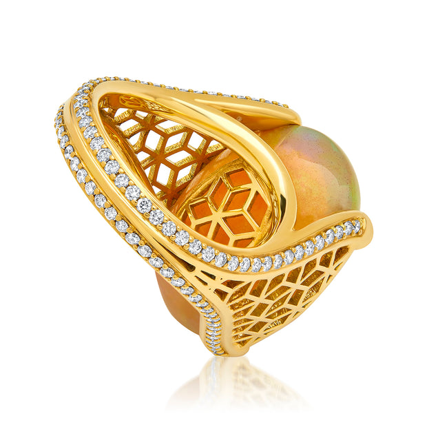 Hex Cocktail Ring w/ Ethiopian Opal and Pavé Diamonds - ReRe Corcoran Jewelry