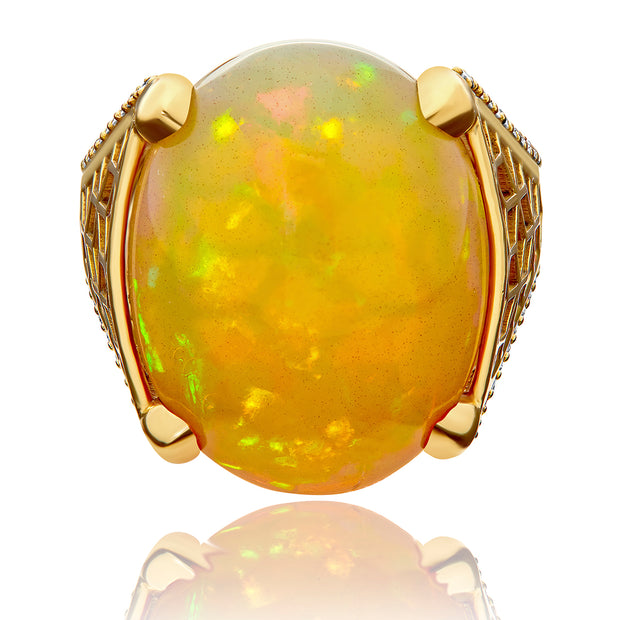 Hex Cocktail Ring w/ Ethiopian Opal and Pavé Diamonds - ReRe Corcoran Jewelry