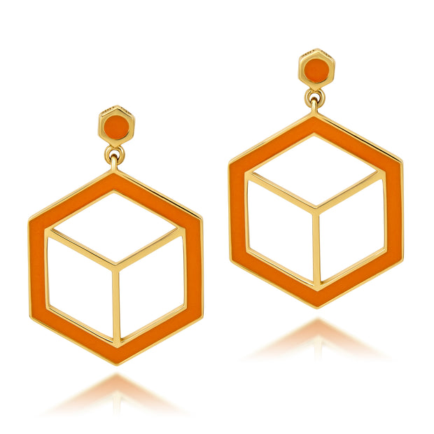 Hex Enamel Earrings - Orange - ReRe Corcoran Jewelry