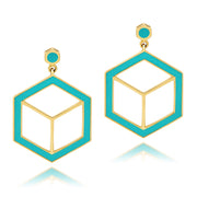 Hex Enamel Earrings - Turquoise - ReRe Corcoran Jewelry