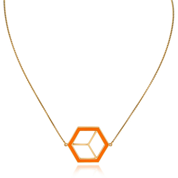 Large Reversible Hex Necklace - Turquoise/Orange - ReRe Corcoran Jewelry