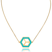 Small Reversible Hex Necklace - Turquoise/Orange - ReRe Corcoran Jewelry