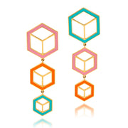 Hex Enamel Triple Drop Earrings - Pink, Orange, Turquoise - ReRe Corcoran Jewelry