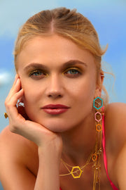 Hex Enamel Triple Drop Earrings - Pink, Orange, Turquoise - ReRe Corcoran Jewelry