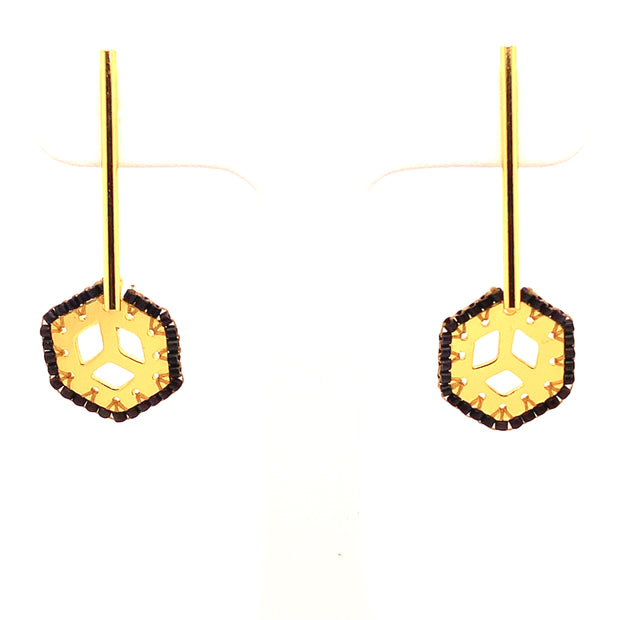 ReRe Gold and Black Beaded Long Earrings