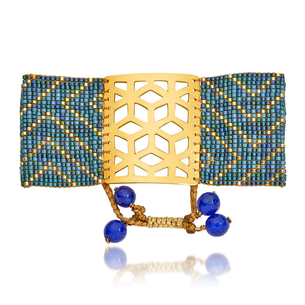 ReRe Wide Denim Blue, Gold Beaded bracelet
