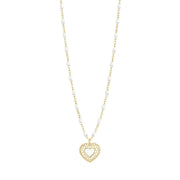 White Lace Heart Necklace, Yellow Gold, 16.5"