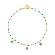 Emerald Mini 3 Lucky Cashmere Bracelet, Yellow Gold, 6.7"