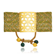 ReRe Wide Khaki, Green, Gold Beaded bracelet