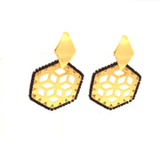 ReRe Gold and Black Beaded Statement Earrings