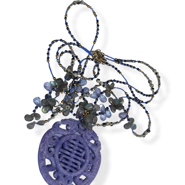 Purple Carved Stone and Gemstone Necklace