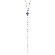 Pearled Cross Diamond Rosary, Lapis, Yellow Gold in