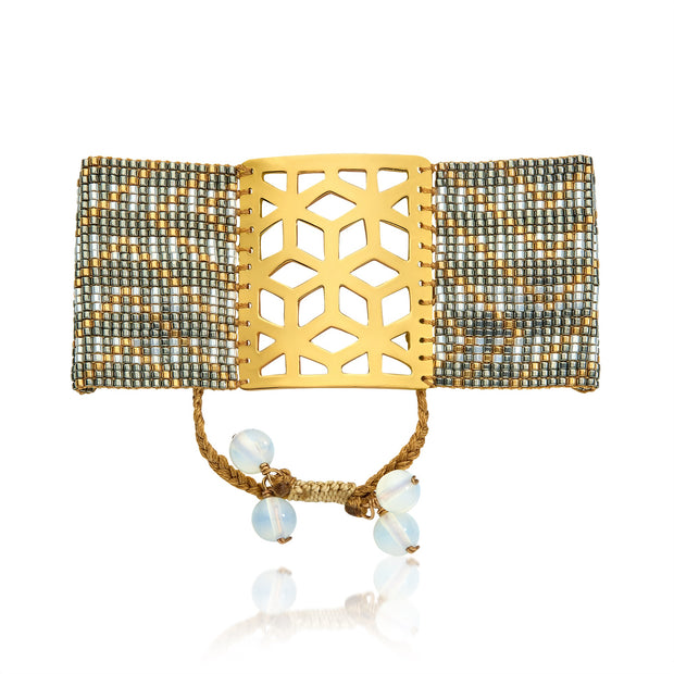 ReRe Wide Grey, Silver, Gold Beaded bracelet