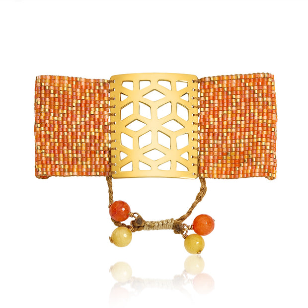 ReRe Wide Orange, Gold Beaded bracelet