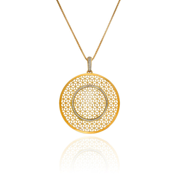 Large Circle Hex Pendant on Chain with Diamonds