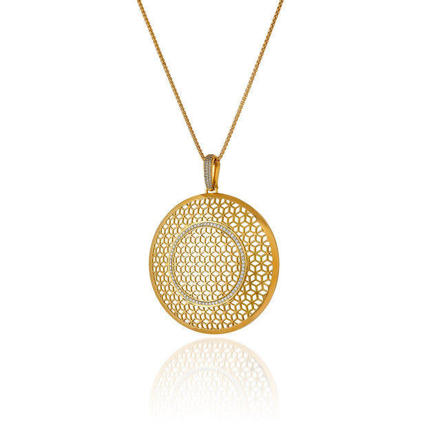 Large Circle Hex Pendant on Chain with Diamonds
