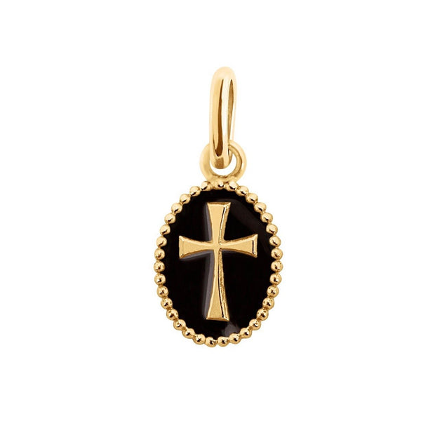 Cross Black resin pendant, yellow gold