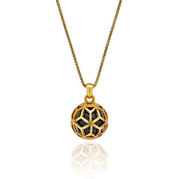 Medium Hex Ball Pendant with Black Onyx Gemstone