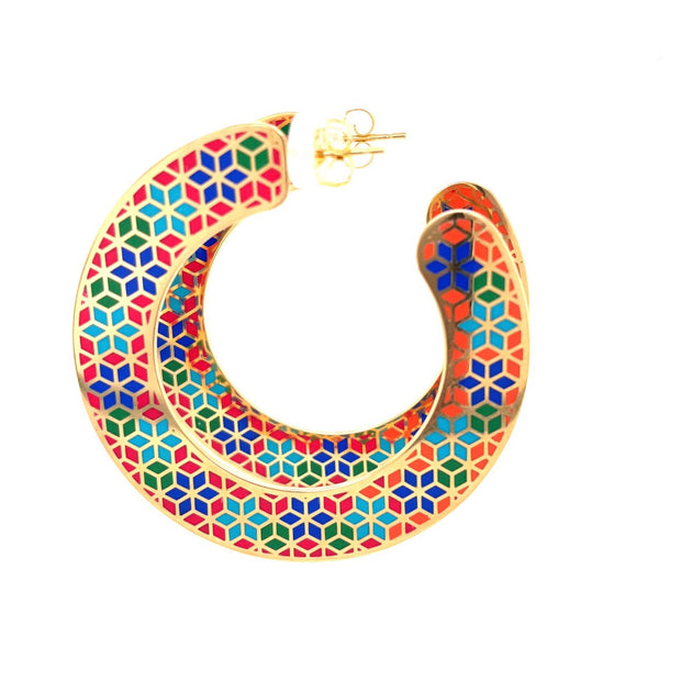 ReRe Large Slice Colorful Ceramic Hoop Earrings