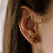 Pearled Cross Earrings, Black, 18k Yellow Gold