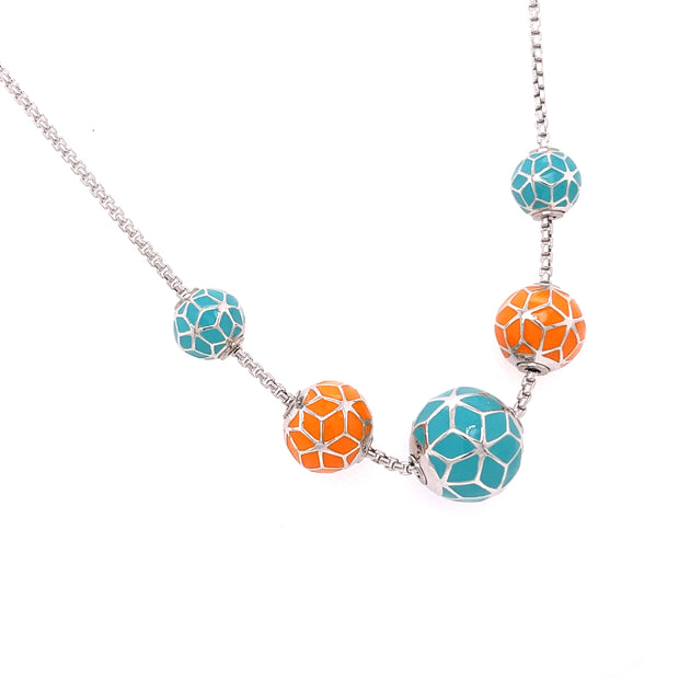 Defi 5-Hex Ball Necklace Silver/Turquoise/Orange