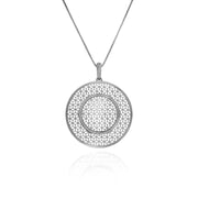 Large Silver Circle Hex pendant on Chain with White Sapphires