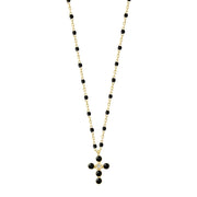 Pearled Cross Diamond Necklace, Black, Yellow Gold, 16.5"