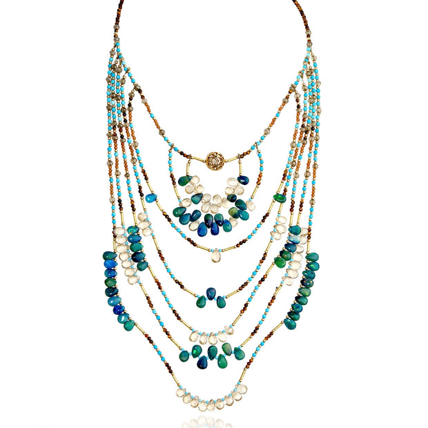 Multi-strand beaded bib necklace