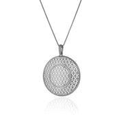 Large Silver Circle Hex pendant on Chain with White Sapphires
