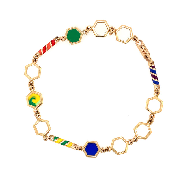 Gold and Candy Colored Ceramic Link Bracelet