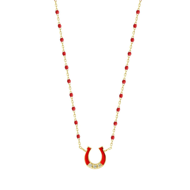 Mini Horseshoe Diamond Poppy necklace, Yellow Gold, 16.5"