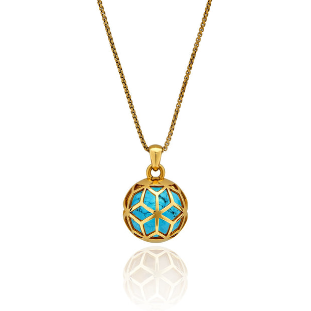 Medium Hex Ball Pendant with Turquoise Gemstone