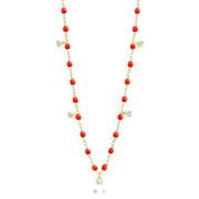 Gigi Supreme Classic 5 Diamond Necklace, Coral, Yellow Gold, 17.7"