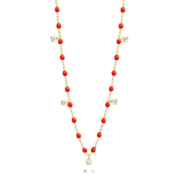Gigi Supreme Classic 5 Diamond Necklace, Coral, Yellow Gold, 17.7"