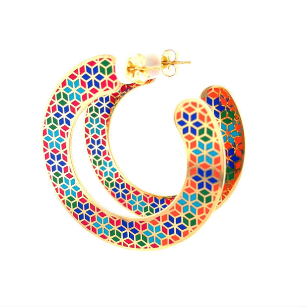 ReRe Large Slice Colorful Ceramic Hoop Earrings