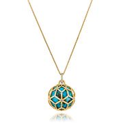 Large Closed Hex Ball, Turquoise, Diamond Pendant Necklace