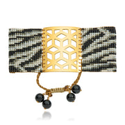 ReRe Wide Black, Grey, Gold Zebra Print, Beaded Bracelet