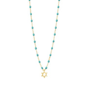 Star of David Necklace, Turquoise Green, Yellow Gold, 16.5"