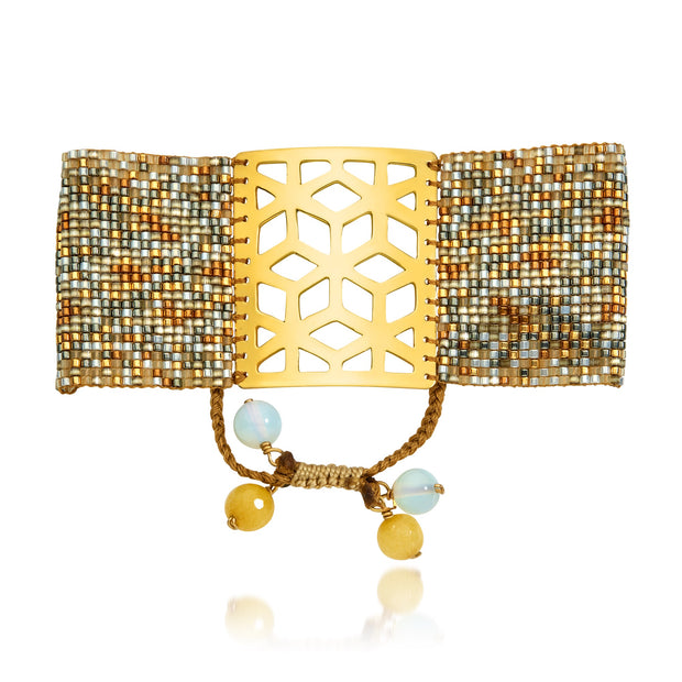 ReRe Wide Browns, Grey, Tan Beaded Bracelet