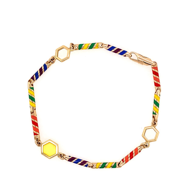 Gold and Candy Colored Ceramic Link Bracelet