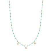 Mini Gigi Turquoise Green necklace, Yellow Gold 3 diamond, 16.5"