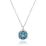 Large Closed Silver Hex Ball, Turquoise pendant necklace